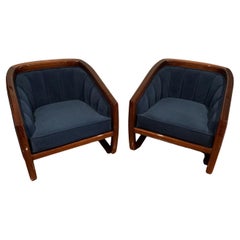 Pair of Mid Century Rosewood Tub Chairs in the Style of Milo Baughman, C.1950