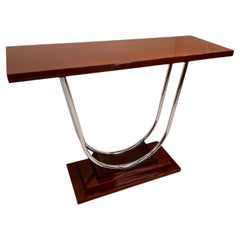 Spettacolare tavolo console Streamline Moderne Art Deco Chrome American C.1930