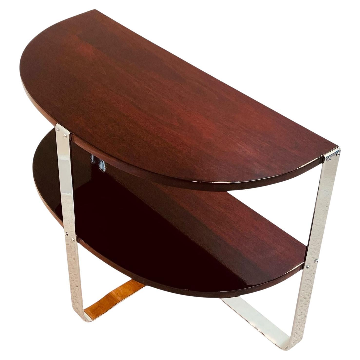 Halbkreis Art Deco Machine Age Nussbaum und Chrom Beistelltisch amerikanischen 1930er Jahren