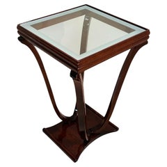 Elegant Art Deco Swooping Leg Glass Top Side Table Circa American 1930’s