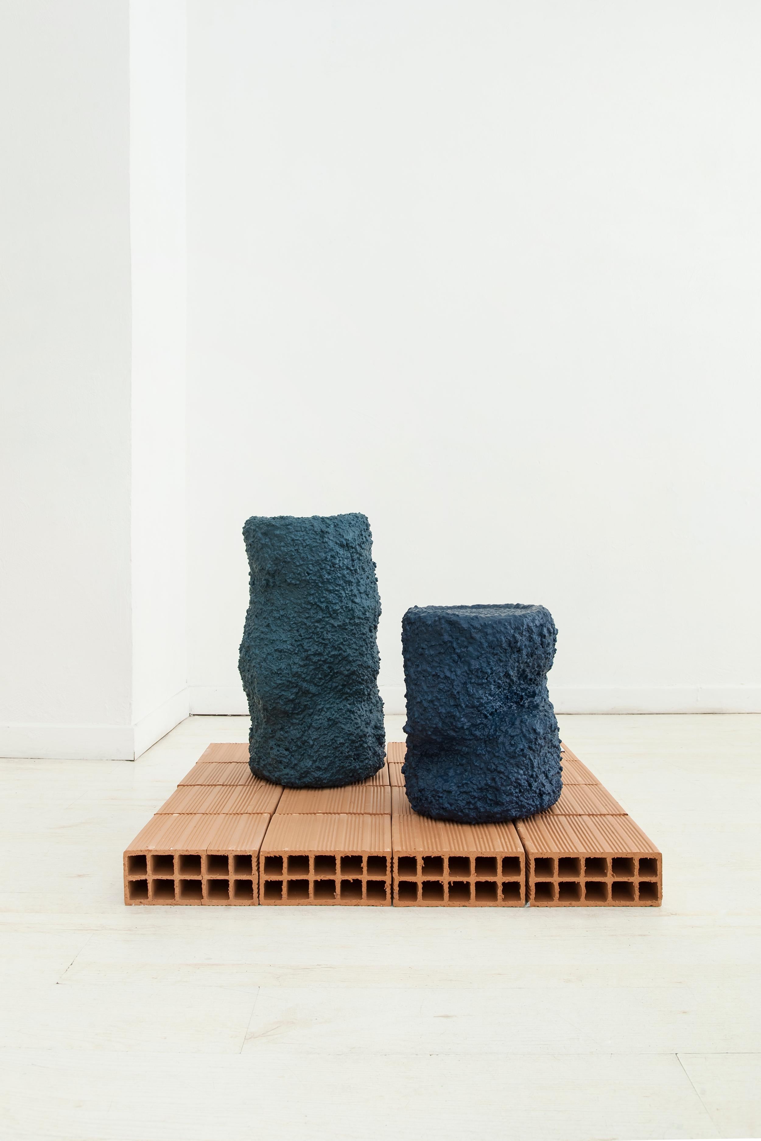 Organic Modern Cobalt Blue Side Tables, Handcrafted Set of Two, XS + XM, Contemporary Design For Sale
