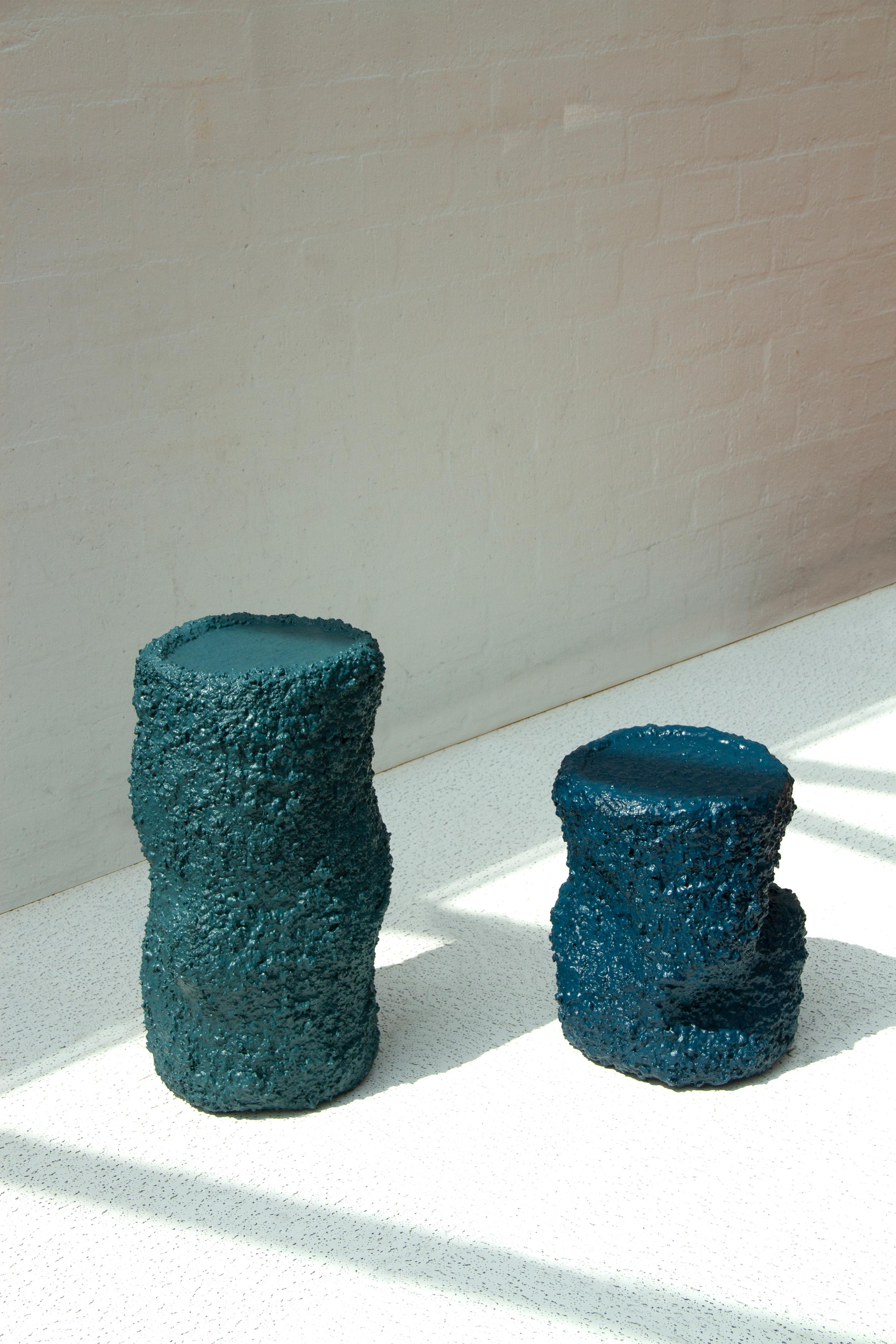 Dutch Cobalt Blue Side Tables, Handcrafted Set of Two, XS + XM, Contemporary Design For Sale