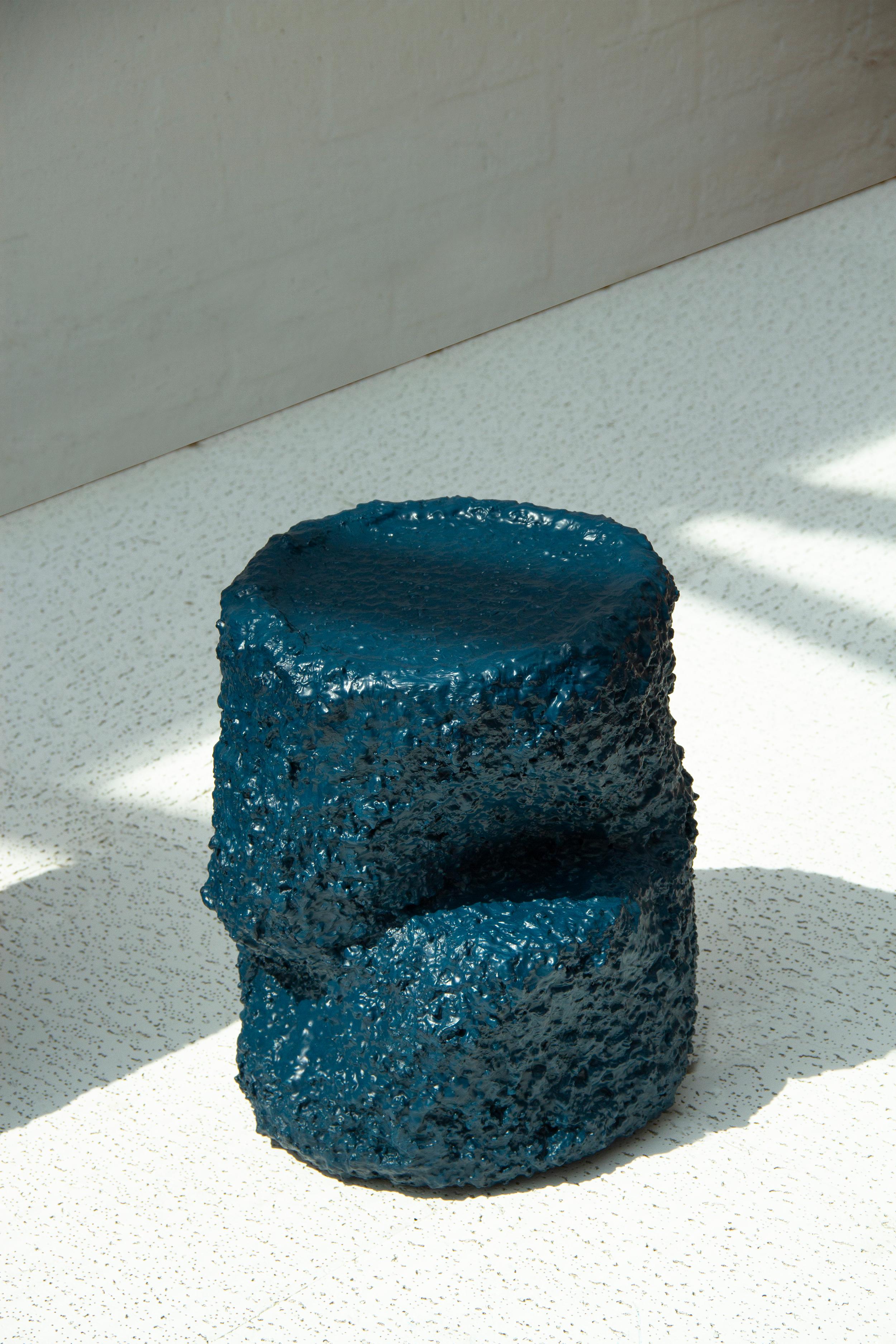 Composition Cobalt Blue Side Tables, Handcrafted Set of Two, XS + XM, Contemporary Design For Sale