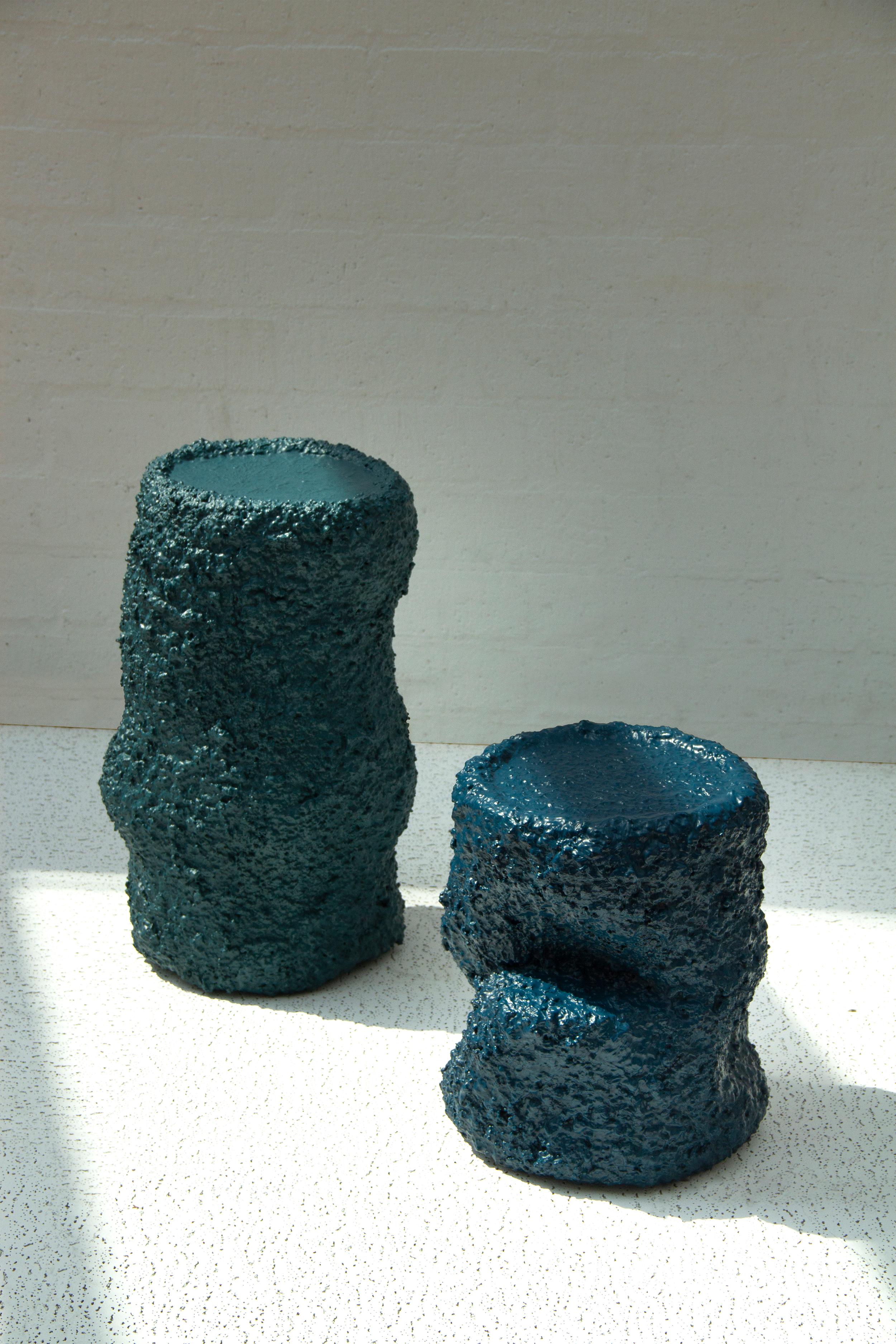 Cobalt Blue Side Tables, Handcrafted Set of Two, XS + XM, Contemporary Design For Sale 5
