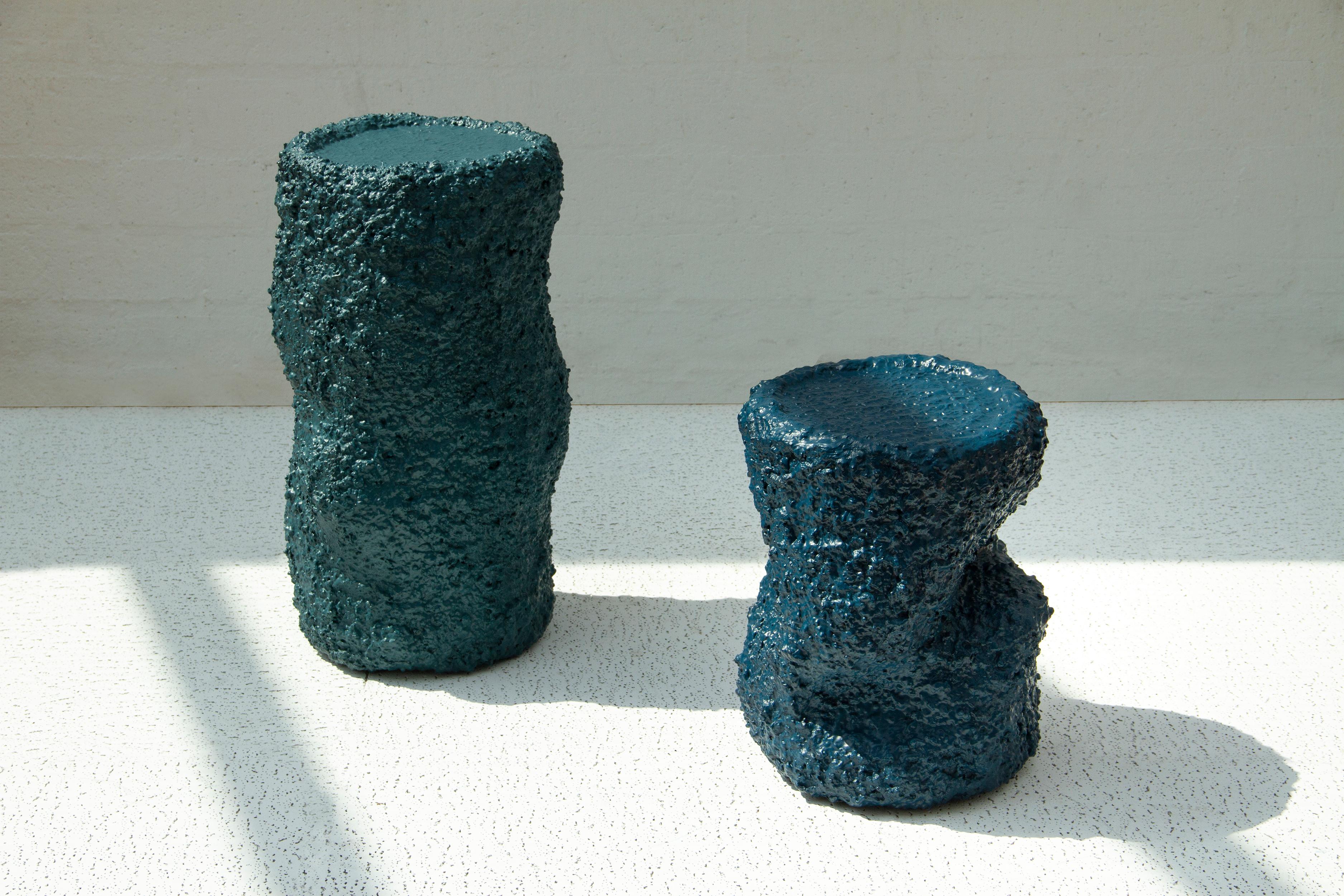 Cobalt Blue Side Tables, Handcrafted Set of Two, XS + XM, Contemporary Design For Sale 6