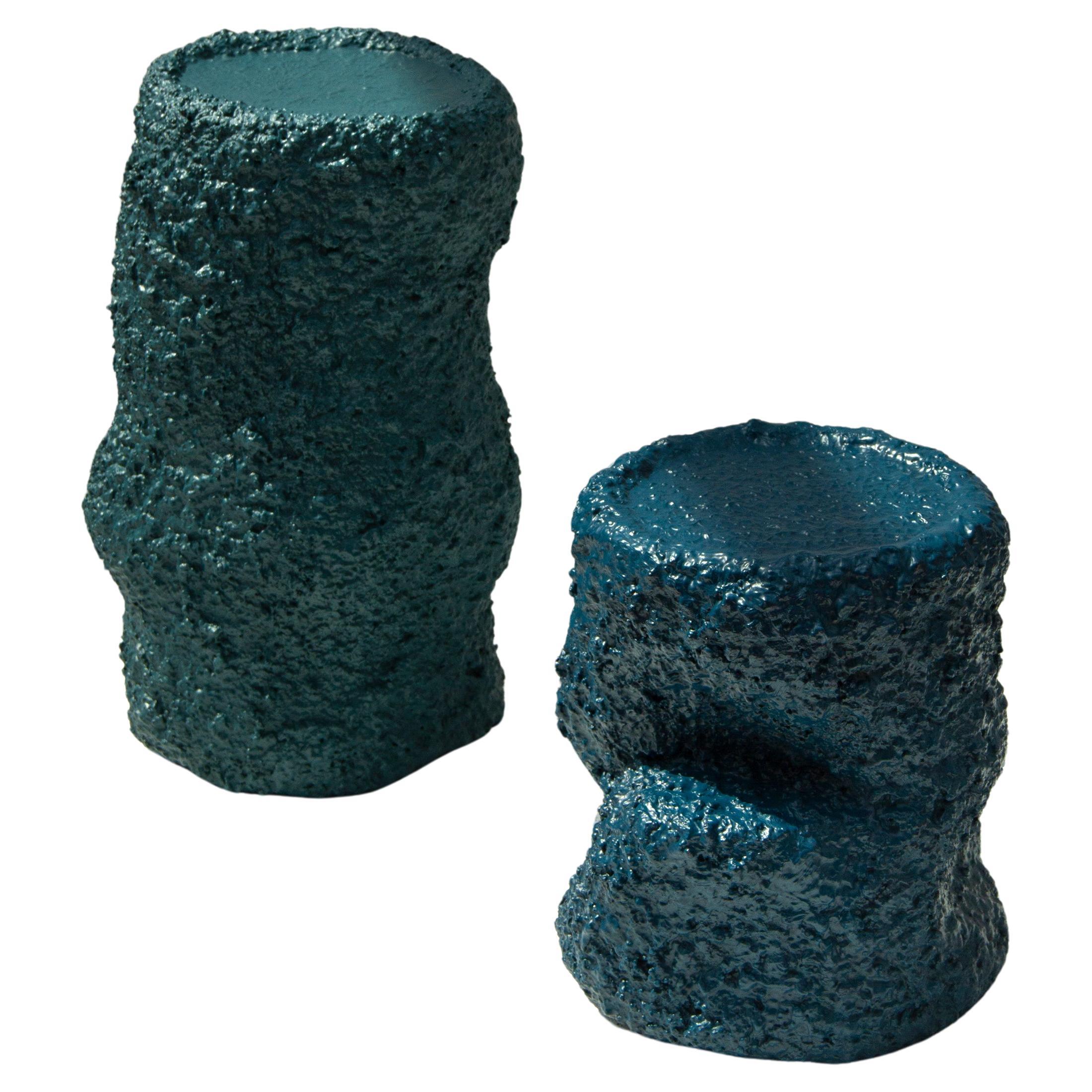 Cobalt Blue Side Tables, Handcrafted Set of Two, XS + XM, Contemporary Design For Sale