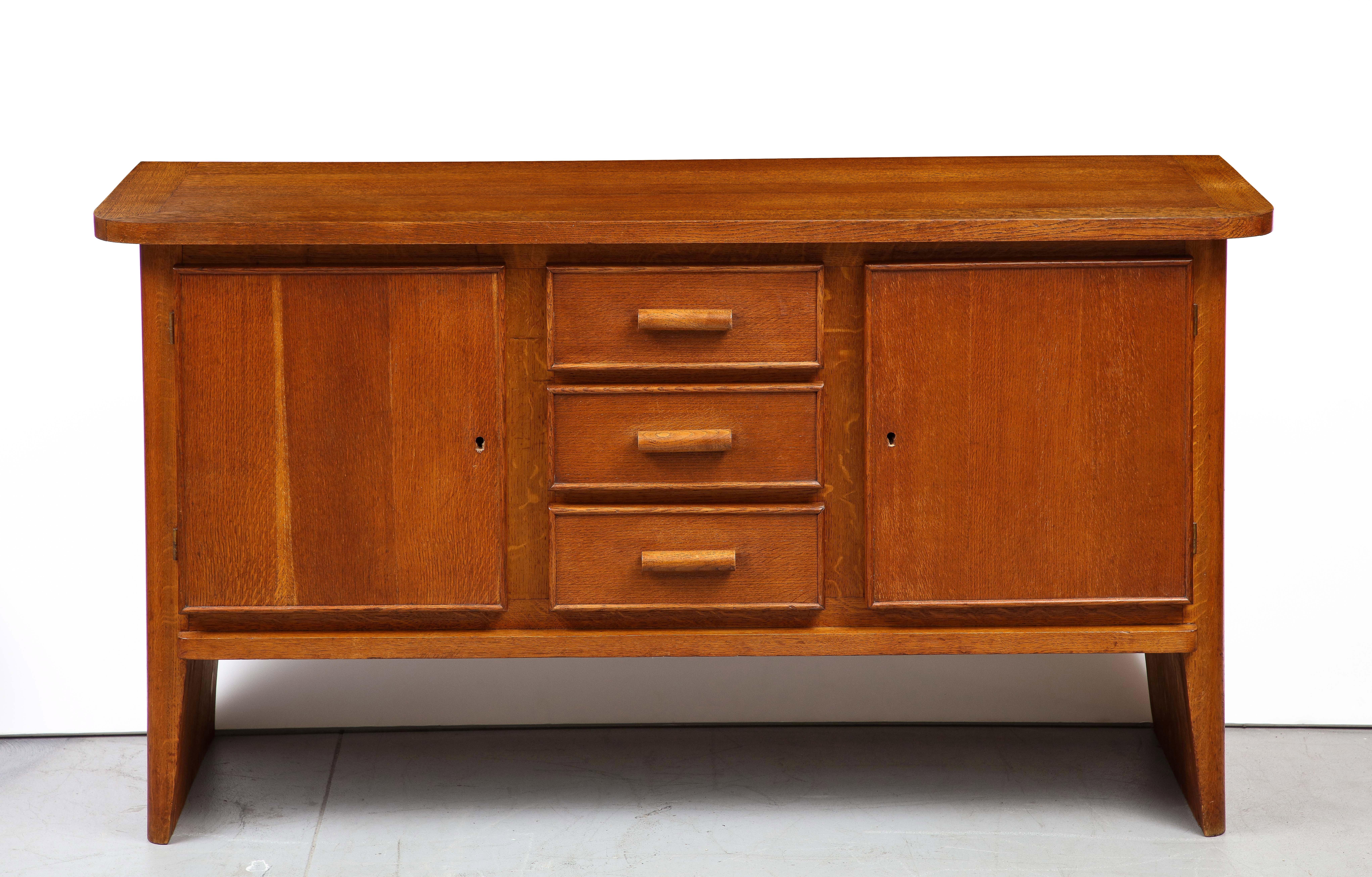 Hand-Crafted René Gabriel Sideboard, First Edition, Wooden Handles, France, 1948 For Sale