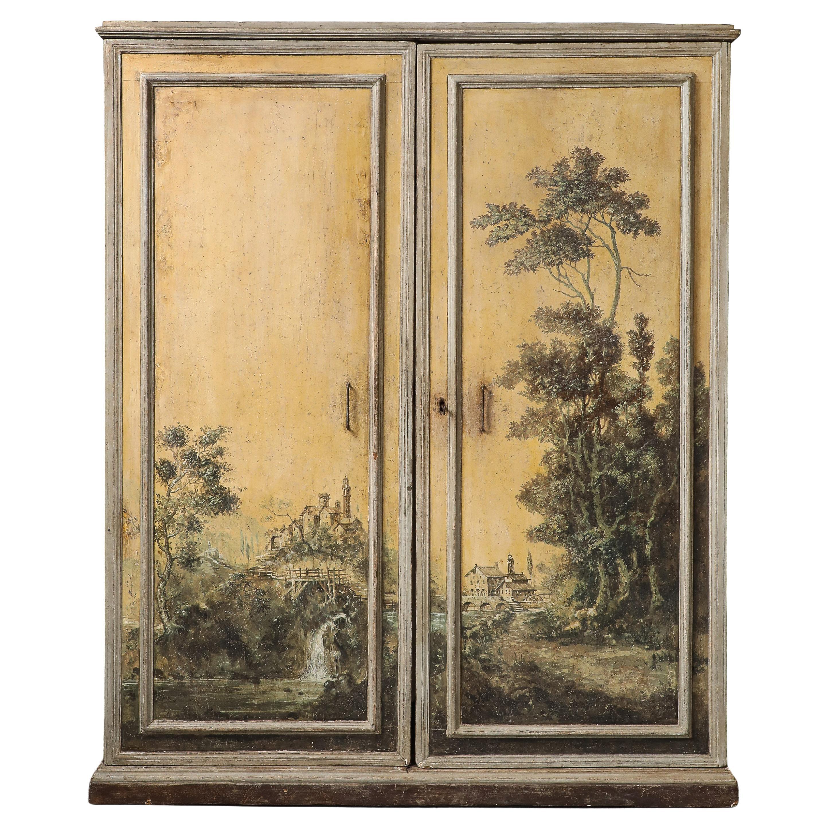 17th C. Painted Cabinet with Chalk, Graphite Panel Drawings, Turin, Italy For Sale