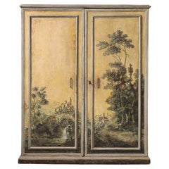 17th C. Painted Cabinet with Chalk, Graphite Panel Drawings, Turin, Italy