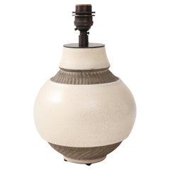 Pol Chambost White & Brown Ceramic Lamp, France, c. 1930