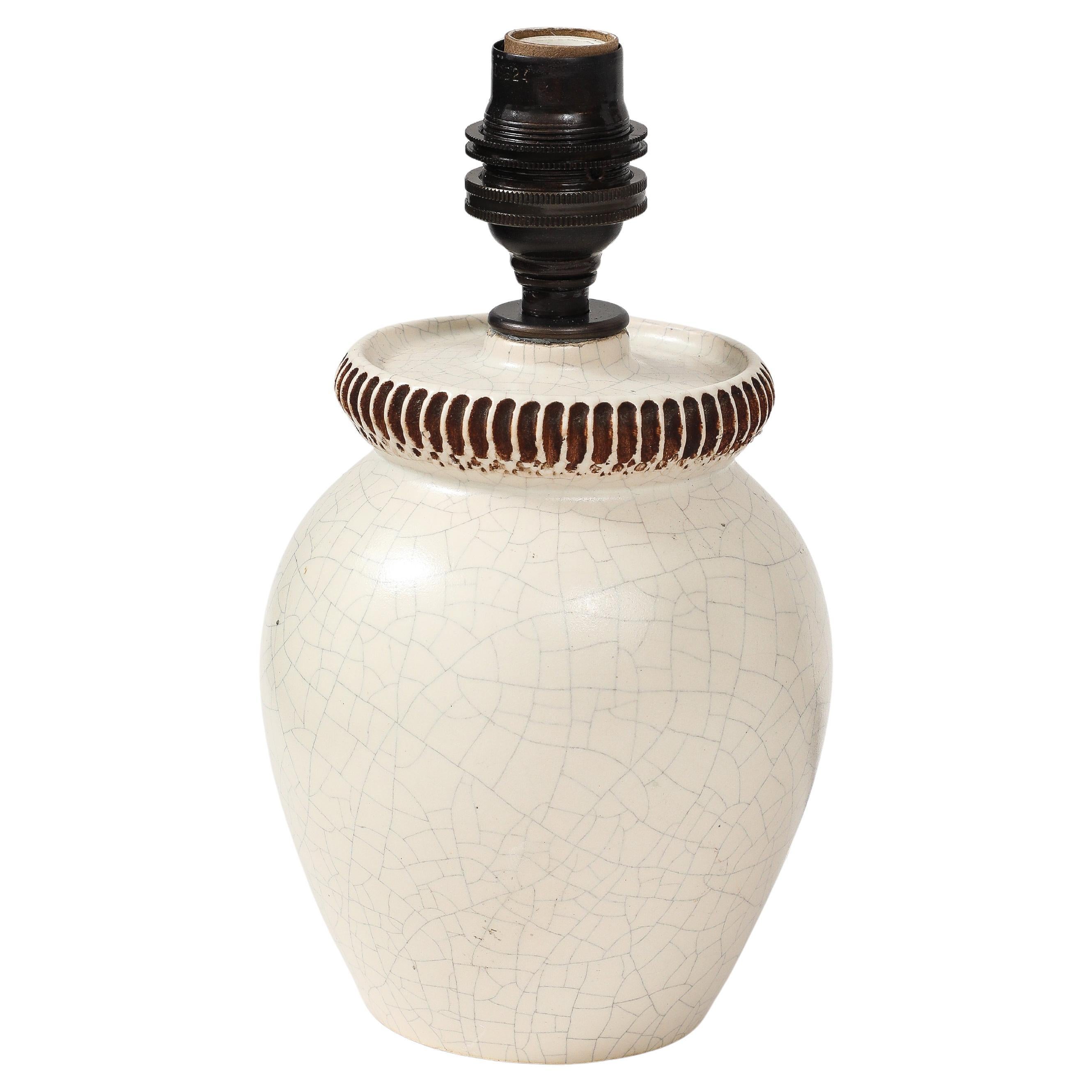 Pol Chambost, Ivory Crackle Ceramic Lamp, France, c. 1930