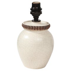 Pol Chambost, Ivory Crackle Ceramic Lamp, France, c. 1930