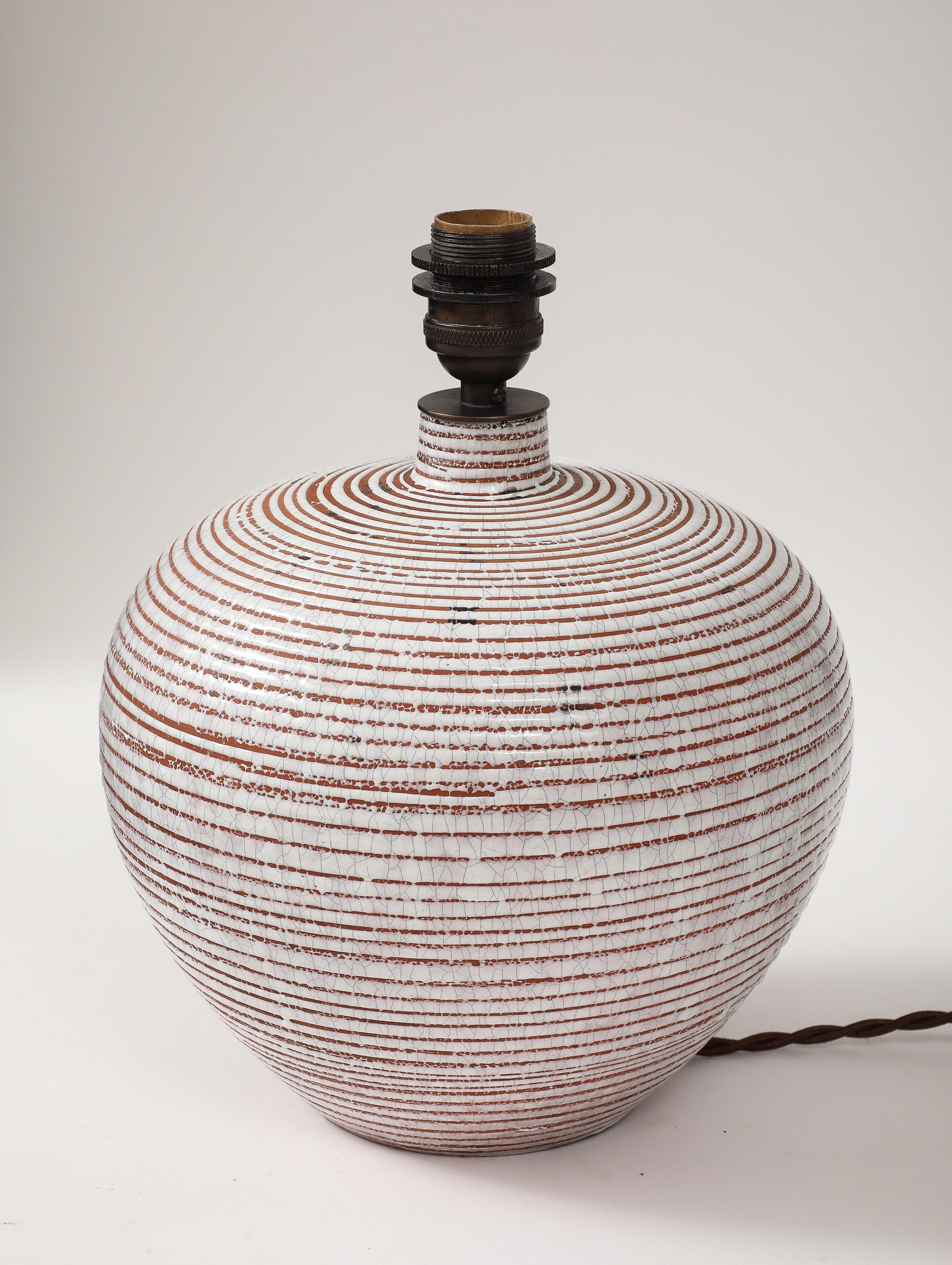 C.A.B. Céramique d’Art de Bordeaux, Félix Gėte Lamp, France, c.1930 Signed In Good Condition For Sale In Brooklyn, NY