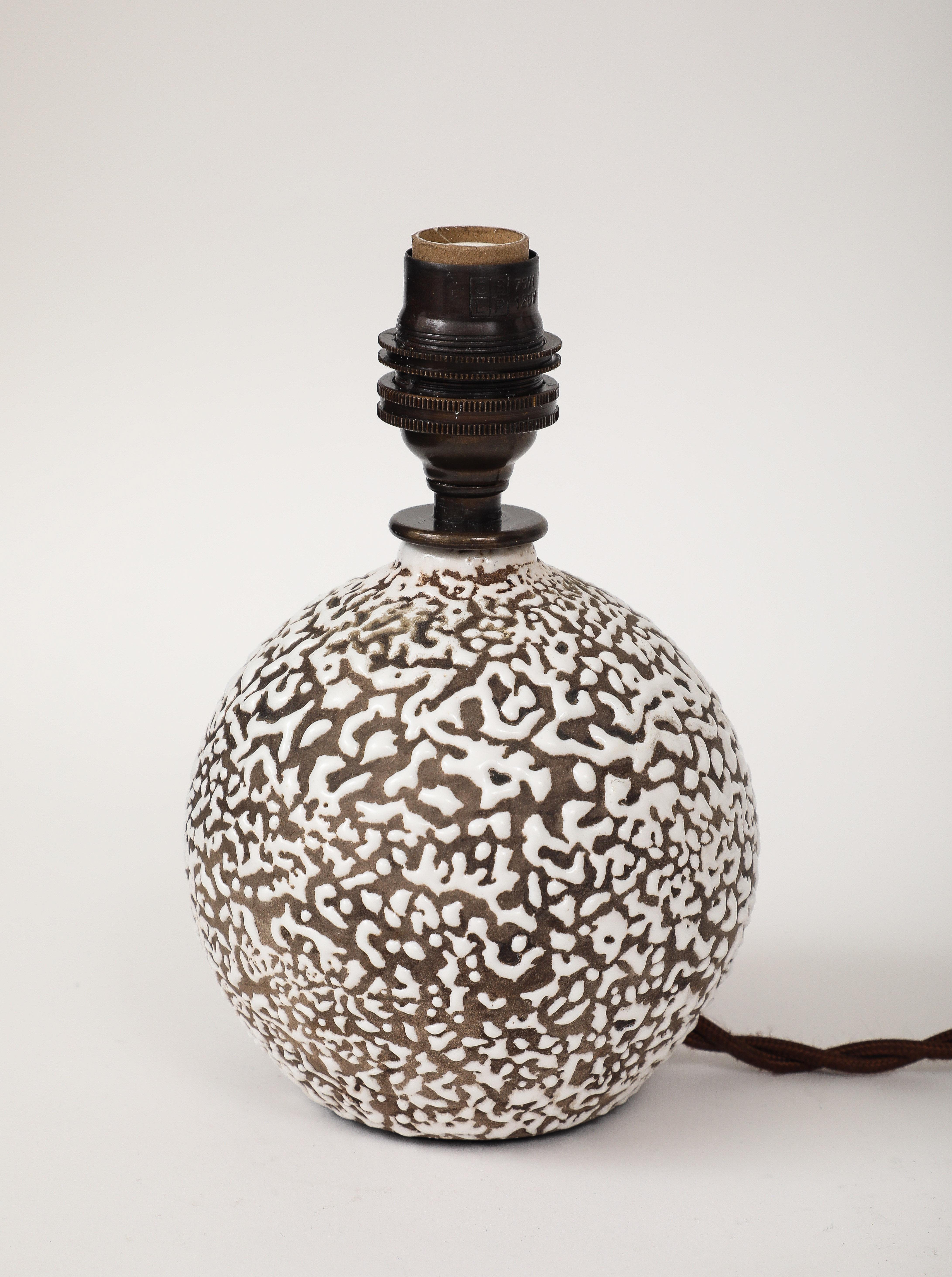 Ceramic Small Jean Besnard Style Art Deco Round Lamp, France, c. 1930 For Sale