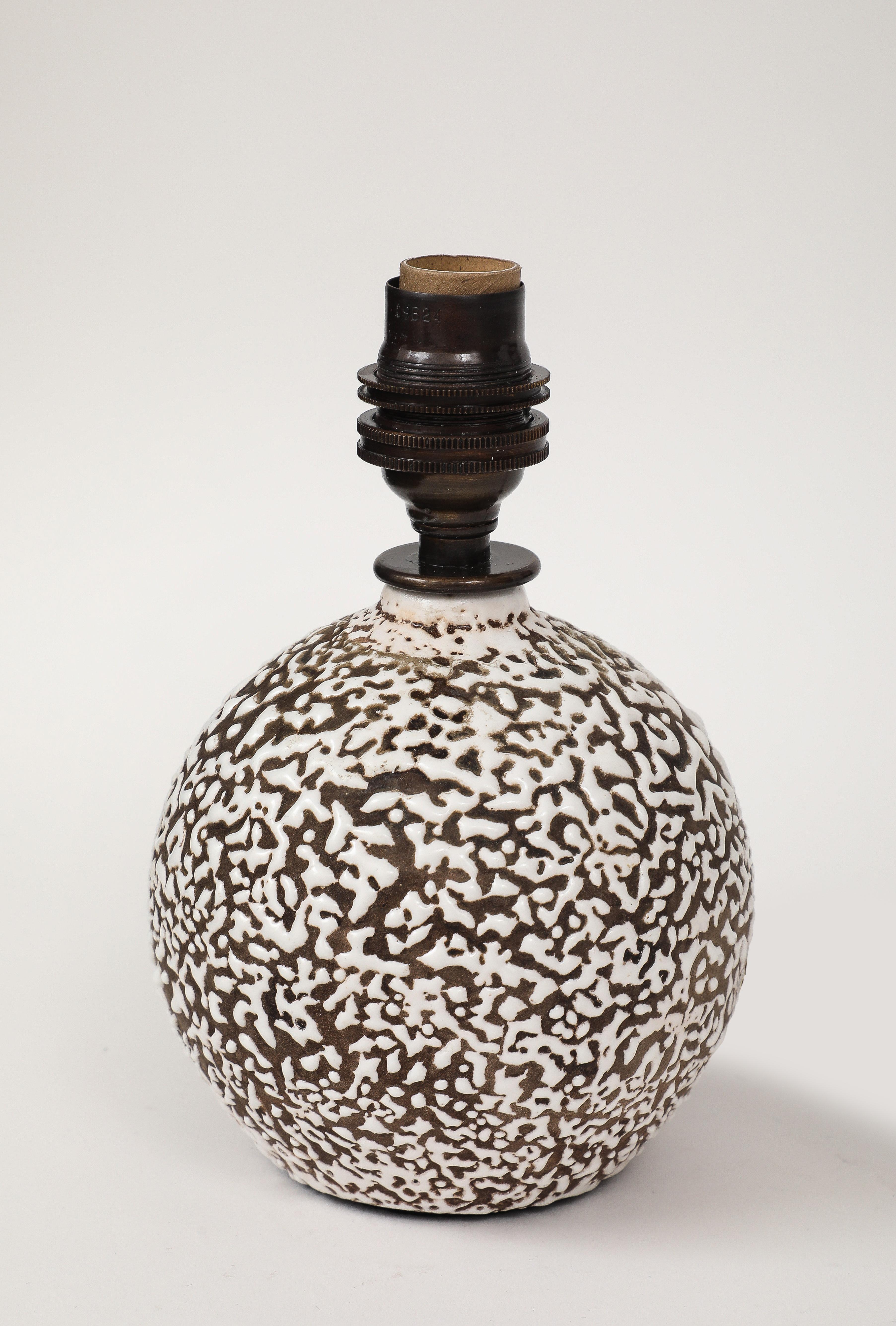 Mid-20th Century Small Jean Besnard Style Art Deco Round Lamp, France, c. 1930 For Sale