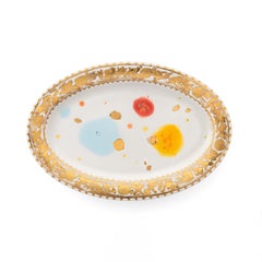Assiette ovale contemporaine 36x24 cm en porcelaine dorée peinte à la main