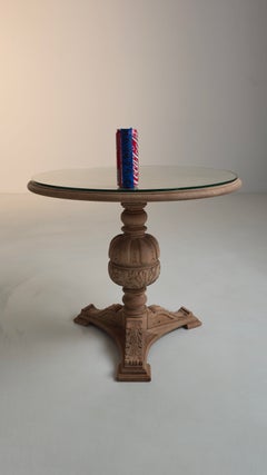 Neo-Renaissance Carved Wood Table with Glass Top, France, Circa 1970