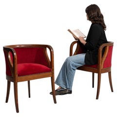 Pair Of Red Upholstered Clubchairs Late 19th-century France