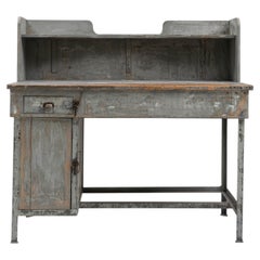 20th Century French Wooden and Metal Desk, Antique Design, 58.7 in