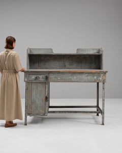 20th Century French Wooden and Metal Desk, Antique Design, 58.7 in