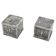 Antique A Pair of Silver Tefillin Covers by Bezalel, Jerusalem Circa 1925
