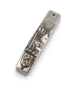 Henryk Winograd Sterling Silver Repoussé Jerusalem Mezuzah Case, New York, 1991