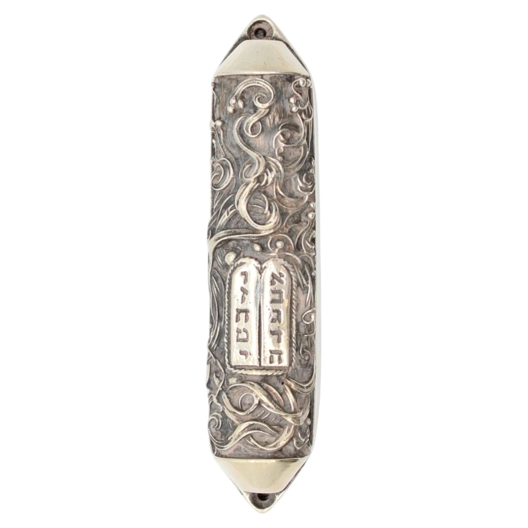 Henryk Winograd Fine Silver Mezuzah Case with Ten Commandments, New York, 1994 For Sale