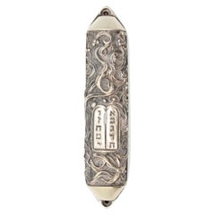 Henryk Winograd Fine Silver Mezuzah Case with Ten Commandments, New York, 1994