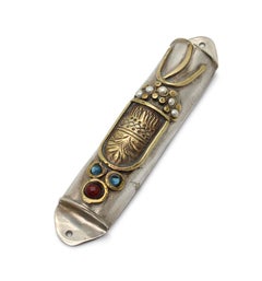 Silver and Gold-Plated Mezuzah Case with Mother-of-Pearl, 20th Century