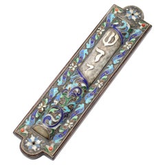 European Silver, Enamel and Wood Mezuzah Case with Scroll, 20th Century