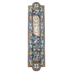 European Silver, Enamel and Wood Mezuzah Case with Scroll, 20th Century