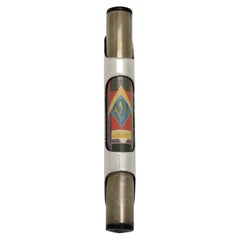 Modernist Silver and Metal Mezuzah Case with Colorful Geometric Design, 20th C.