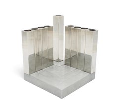 Yaakov Greenvurcel Modernist Silver-Plated Hanukkah Menorah, Jerusalem, 20th C.