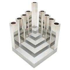 Yaakov Greenvurcel Modernist Silver-Plated Hanukkah Menorah, Jerusalem, 20th C.