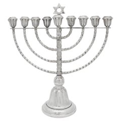 German Hand-Hammered Silver Hanukkah Menorah, Circa 1900