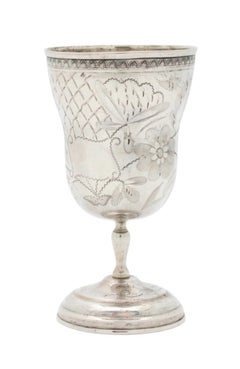 Continental Silver Kiddush Goblet with Engraved Floral Decoration – 20th Century