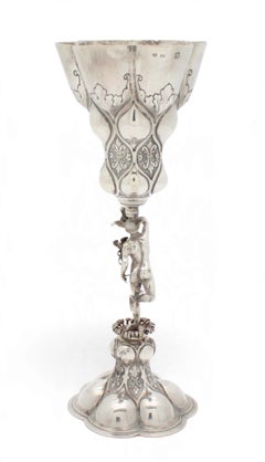 Calice figurativo in argento tedesco del XIX secolo con stelo in mercurio