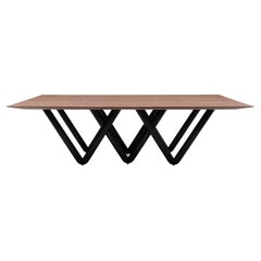 Dablio Dining Table with a Walnut Wood Veneered Table Top and Black Base 98''