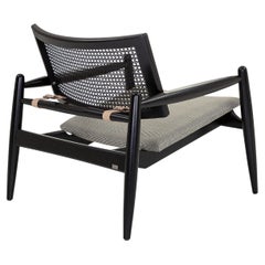 Soho Curved Cane-Back Chair in Black Wood Finish 