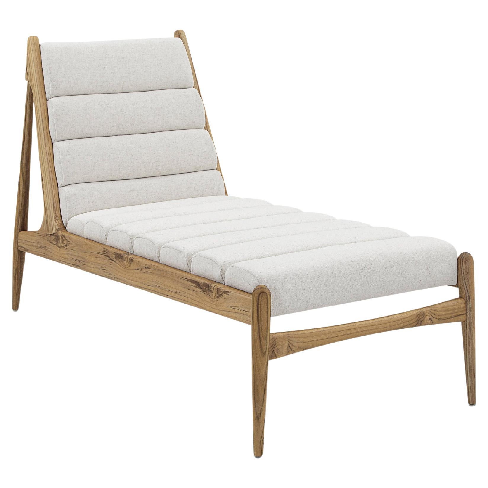 Wave Chaise in Teak Finish and Light Fabric