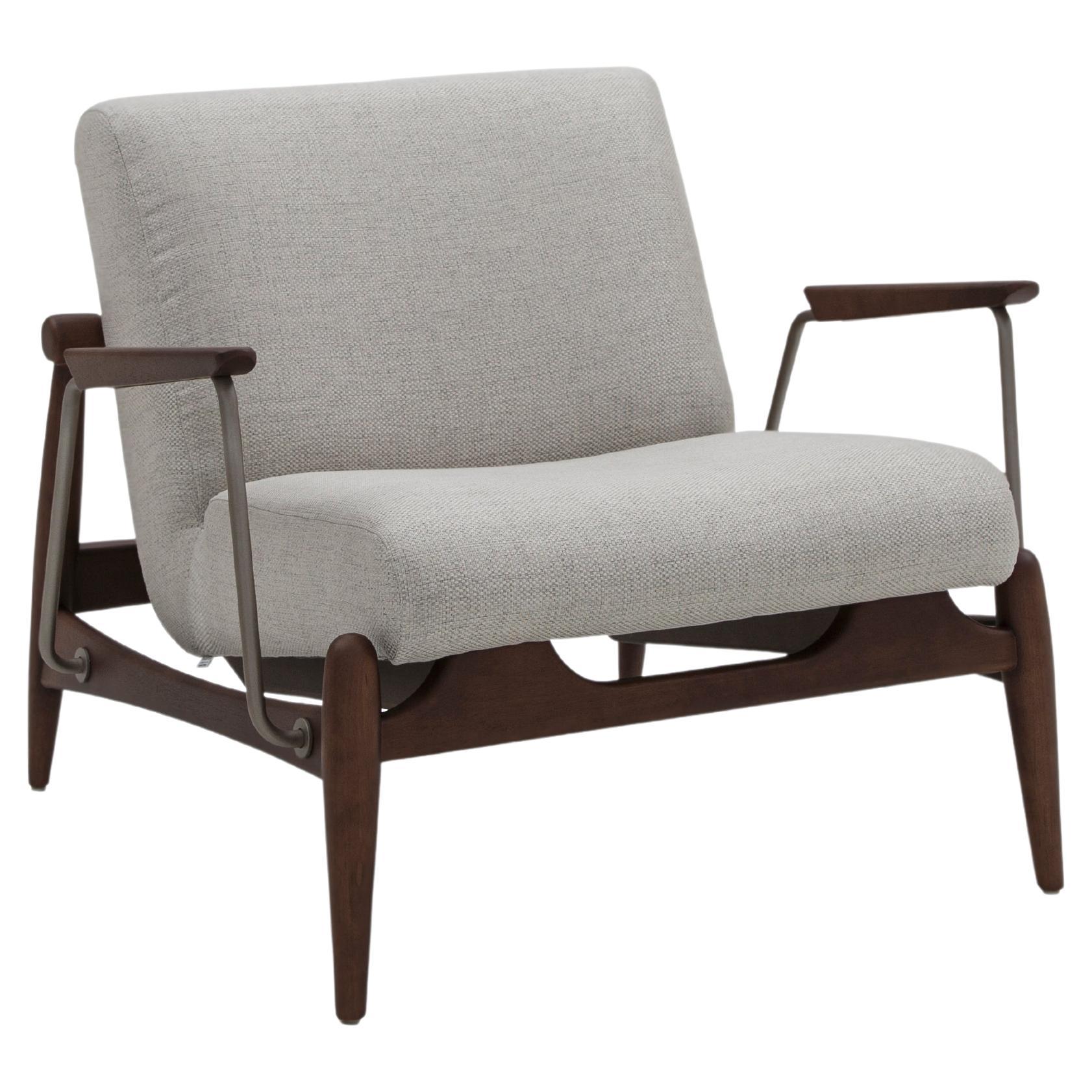 Win Armchair Featuring Metal & Walnut Frame with Fabric Seating