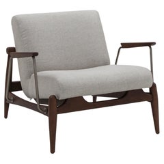 Win Armchair Featuring Metal & Walnut Frame with Fabric Seating