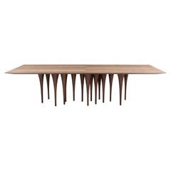 Pin Dining Table with a Walnut Wood Veneered Table Top and 16 Legs 118''