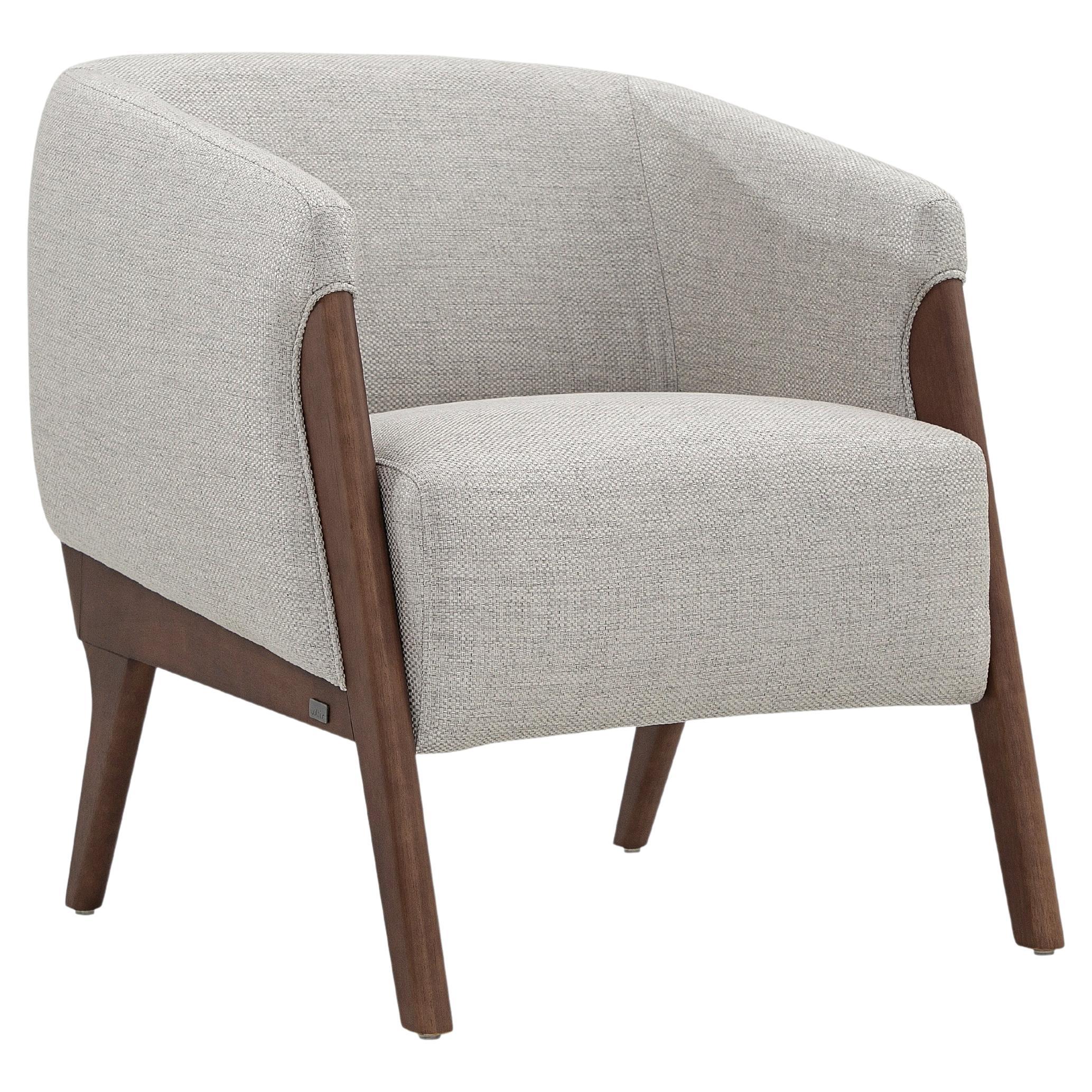 Abra Armchair in Light Gray Fabric and Walnut Wood Finish For Sale