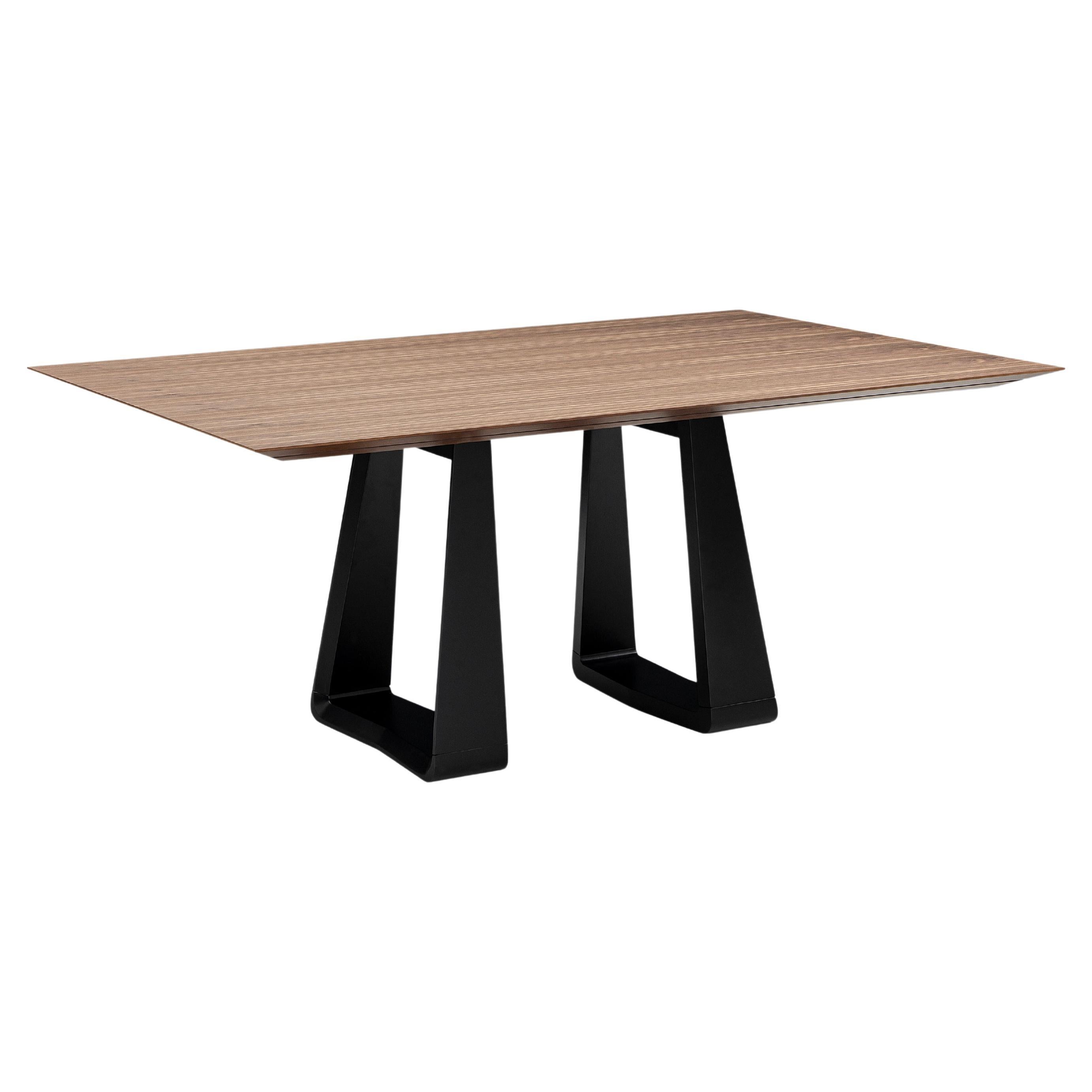 Wing Dining Table with a Walnut Wood Veneered Table Top and Black Base 67'' For Sale