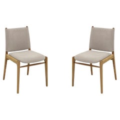 Sedie da pranzo in teak personalizzabili con dettaglio fibbia e tessuto avorio, Linea Cappio