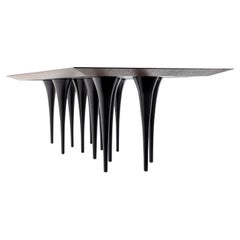 Pin Dining Table with Veneered Black Oak Top and 12 Black Legs 98''