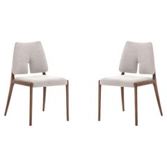 Slit Dining Chair in Walnut and Light Beige Cotton Fabric, Set of 2
