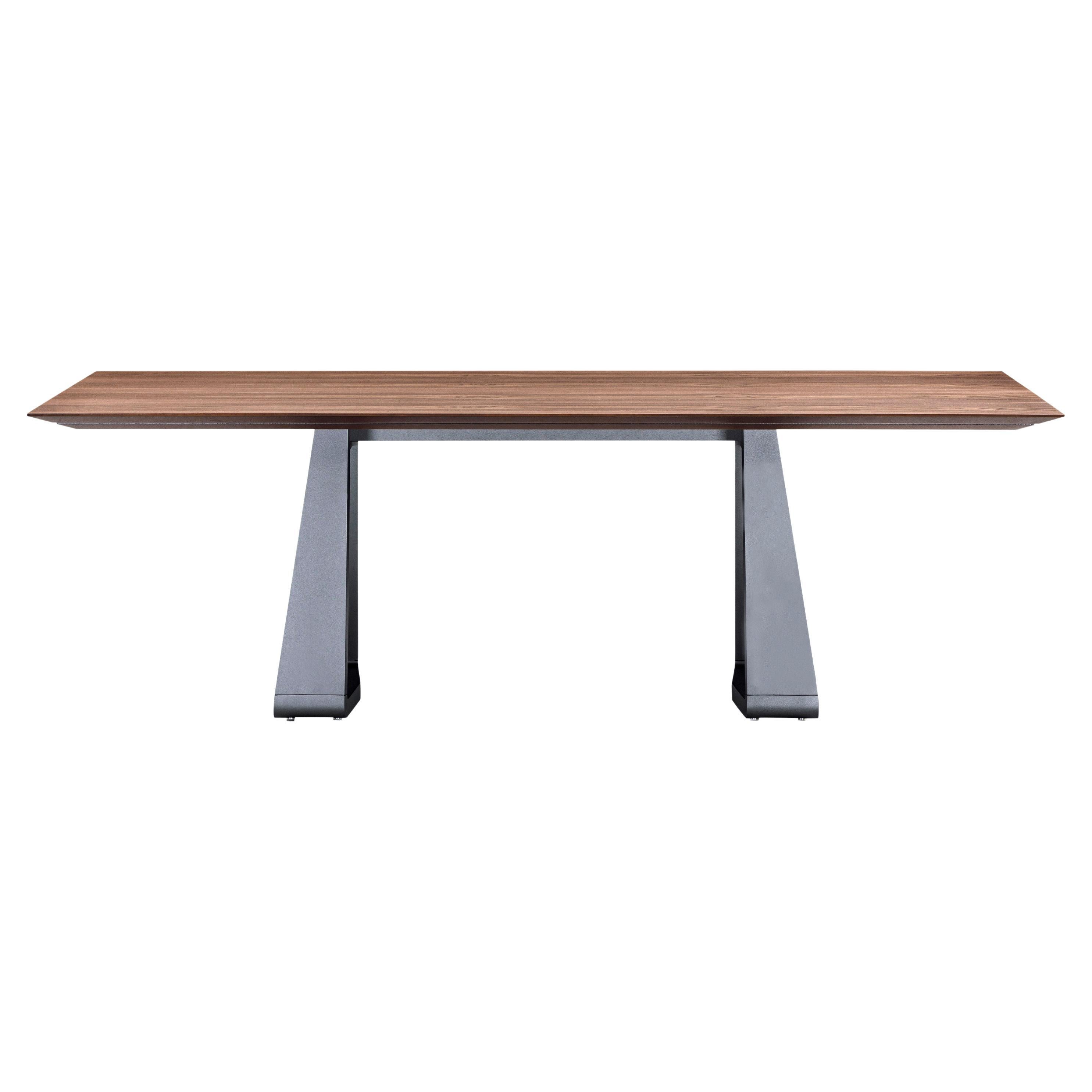 Wing Dining Table with Chamfered Walnut Veneered Table Top and Graphite Base 86' For Sale