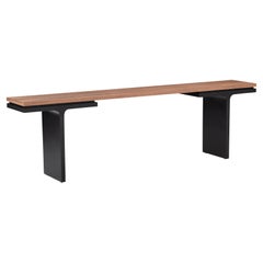 Tavolo consolle moderno nero metallizzato con piano impiallacciato in noce da 98 pollici, linea quadrata